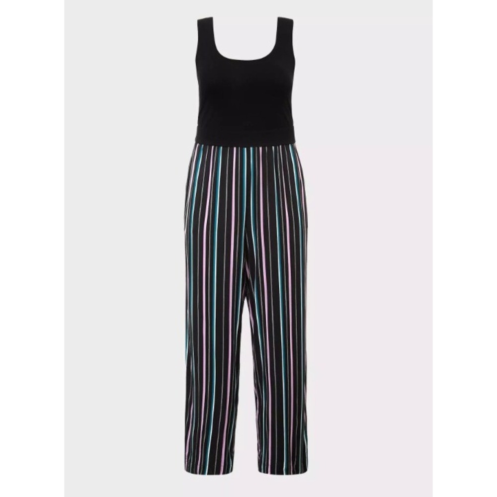 Torrid 2 Challis Jumpsuit Pink Blue White Stripes Flowy Wide Leg Scoop neck NEW